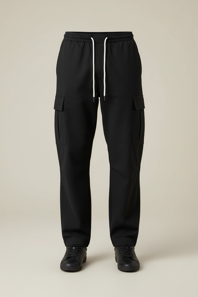 Pantalon Cargo Noir Décontracté Multipoches Homme Cordon - Polyester - vue 3
