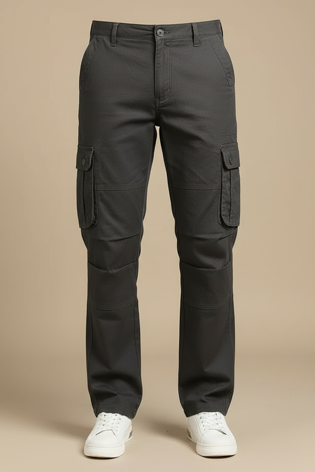 Pantalon Cargo Gris Coton Ample Multipoches Décontracté - vue 3
