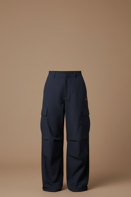 Pantalon Cargo Bleu Marine Ample Taille Haute Décontracté - Polyester - vue 3