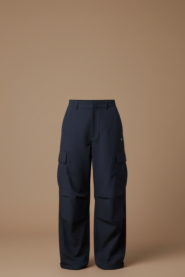 Pantalon Cargo Bleu Marine Ample Taille Haute Décontracté - Polyester - vue 3