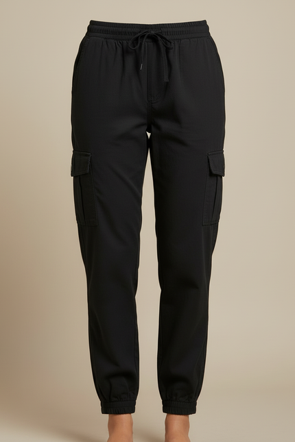 Pantalon Cargo Noir Décontracté Cordon Élastique - Coton - vue 3