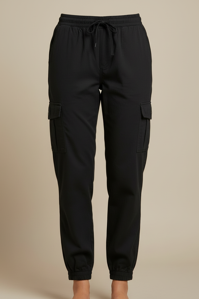 Pantalon Cargo Noir Décontracté Cordon Élastique - Coton - vue 3