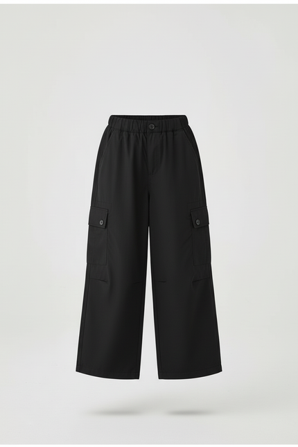 Pantalon Cargo Noir Ample Fille Multipoches Décontracté - Toile - vue 3
