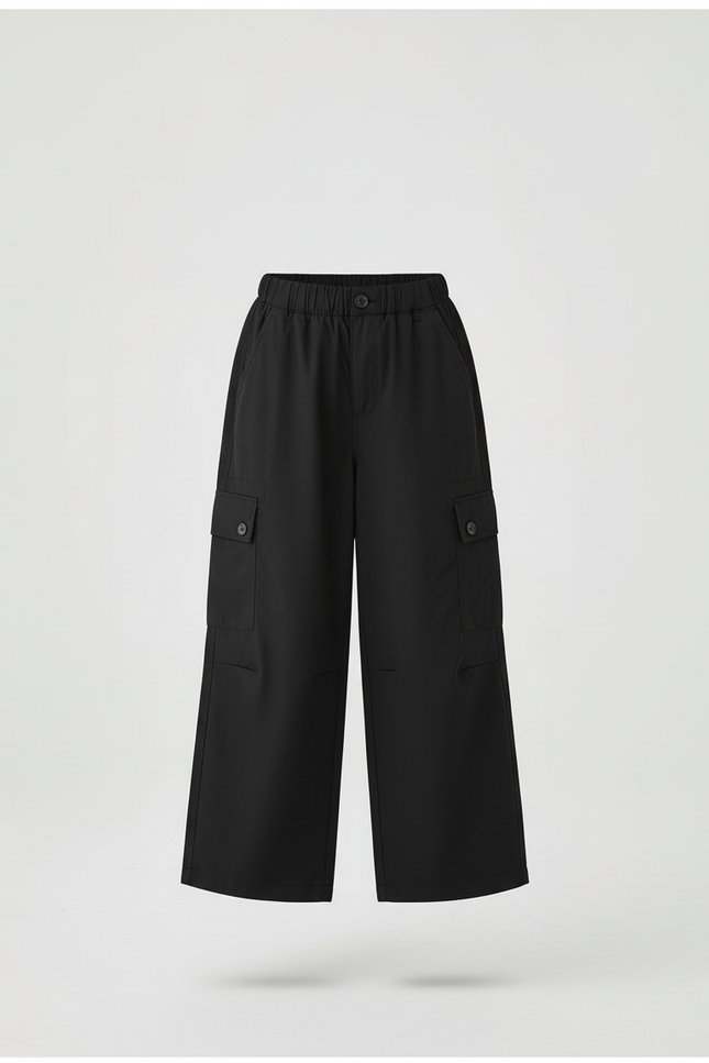 Pantalon Cargo Noir Ample Fille Multipoches Décontracté - Toile - vue 3