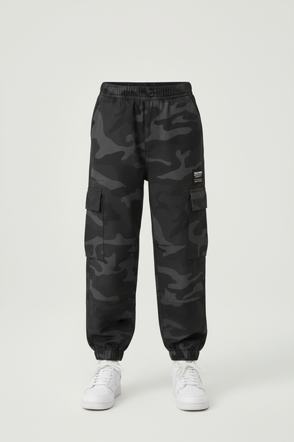 Pantalon Cargo Camouflage Noir Ample Coton Enfant - vue 3