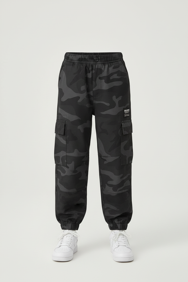 Pantalon Cargo Camouflage Noir Ample Coton Enfant - vue 3