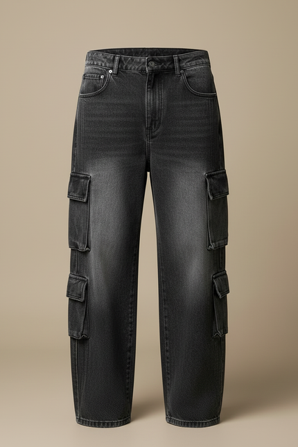 Pantalon Cargo Denim Gris Ample Multipoches Homme - Jean - vue 3