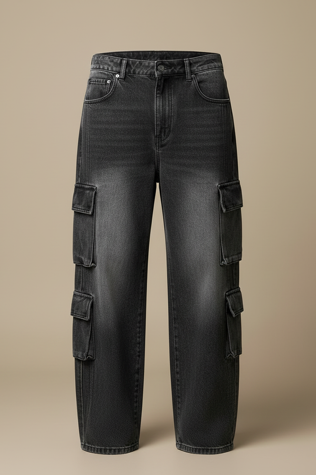 Pantalon Cargo Denim Gris Ample Multipoches Homme - Jean - vue 3