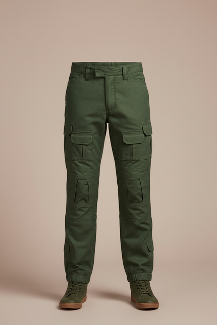 Pantalon Cargo Vert Militaire Enfant Coton Tactique Multi-Poches - Toile - vue 3