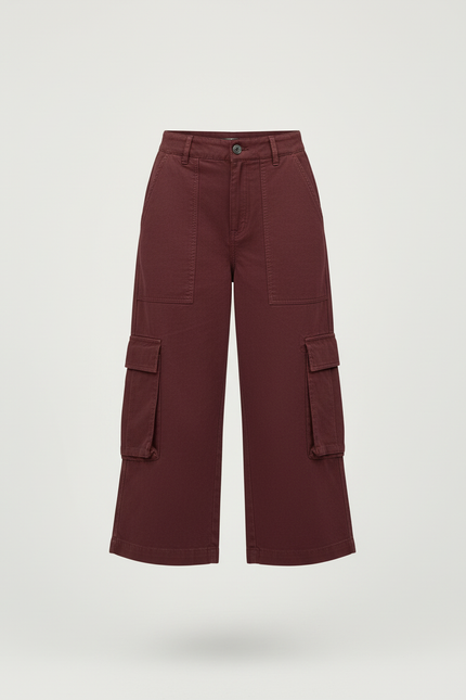 Pantalon Cargo 3/4 - Bordeaux Toile - vue 3