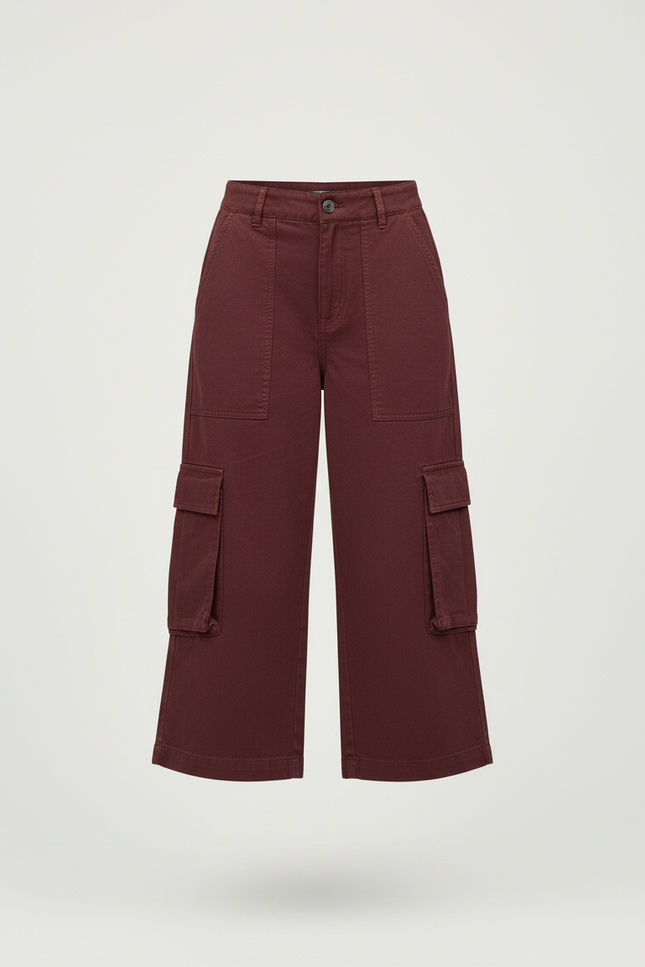 Pantalon Cargo 3/4 - Bordeaux Toile - vue 3