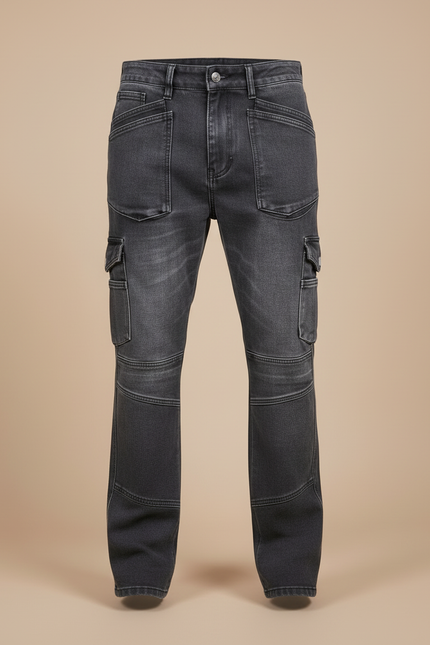 Pantalon Cargo Homme Gris Foncé Denim Ample Multi-Poches - Jean - vue 3