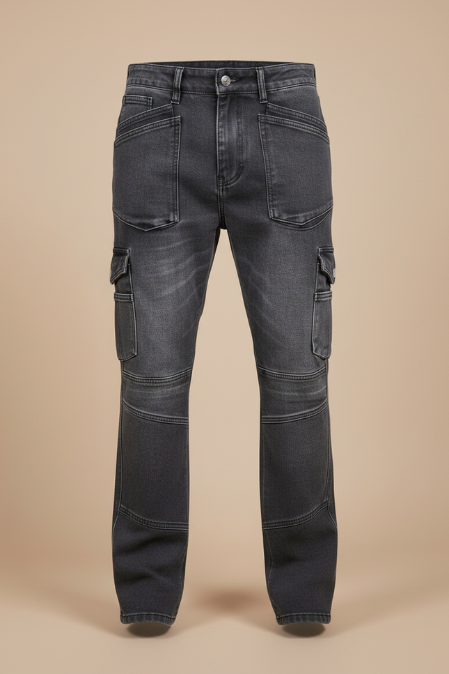 Pantalon Cargo Homme Gris Foncé Denim Ample Multi-Poches - Jean - vue 3