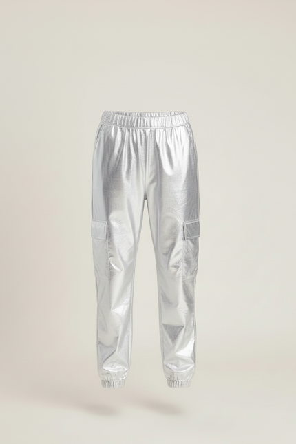 Pantalon Cargo Métallisé Argenté Brillant Fille - Simili cuir - vue 3