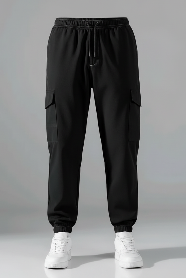 Pantalon Cargo Noir Décontracté Cordon Multipoches Homme - Polyester - vue 3