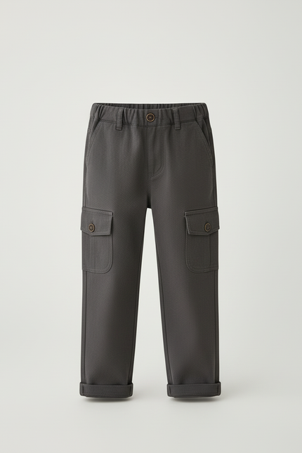 Pantalon Cargo Gris Ample Coton Multipoches Enfant - Gabardine - vue 3