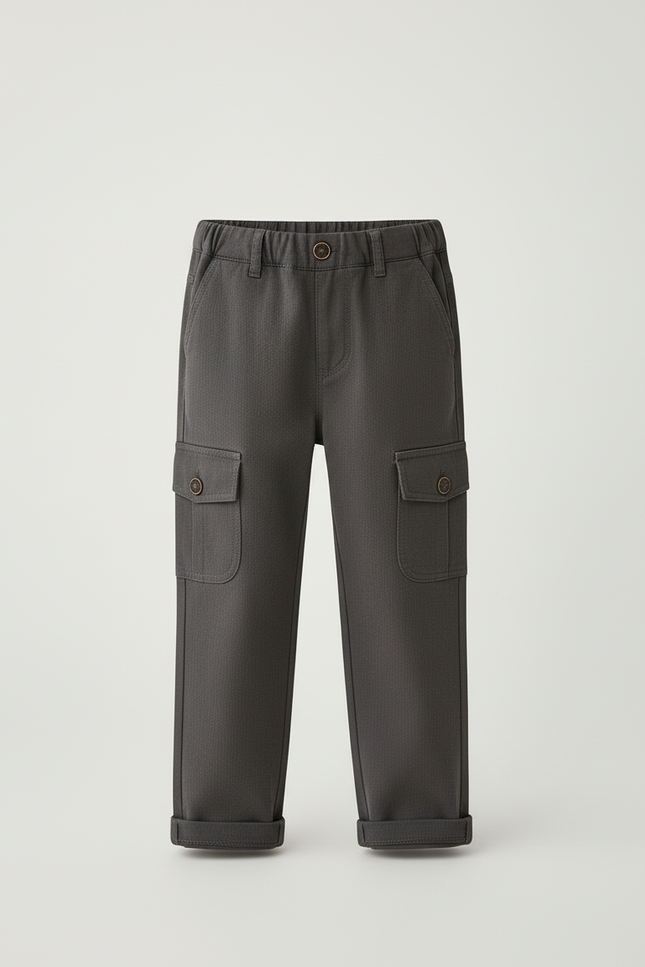 Pantalon Cargo Gris Ample Coton Multipoches Enfant - Gabardine - vue 3
