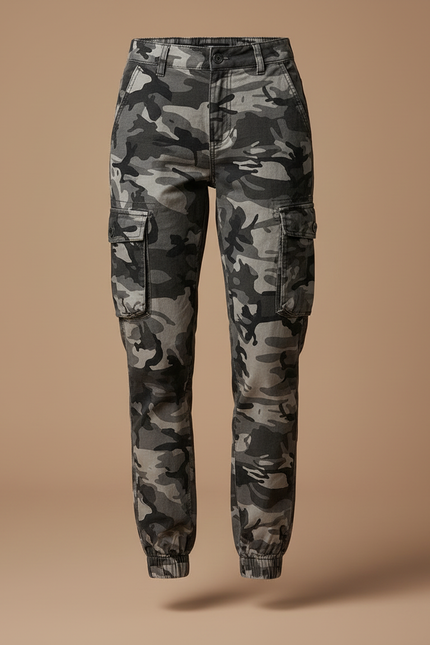 Pantalon Cargo Camouflage Gris Femme Jogger Coton - vue 3