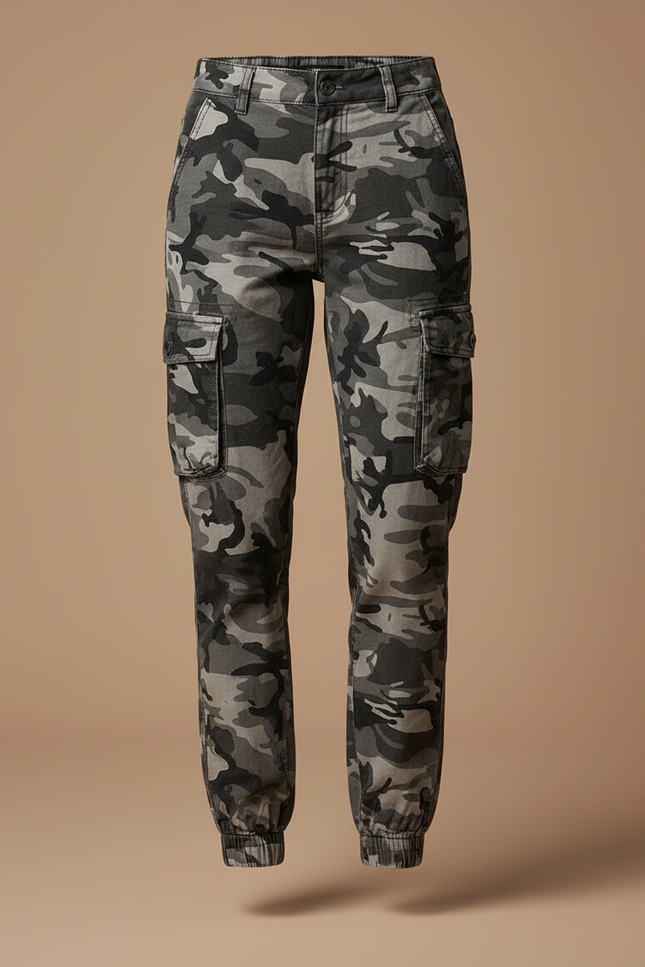 Pantalon Cargo Camouflage Gris Femme Jogger Coton - vue 3