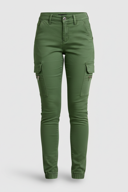 Pantalon Cargo Vert Slim Femme Coton Multipoches - vue 3