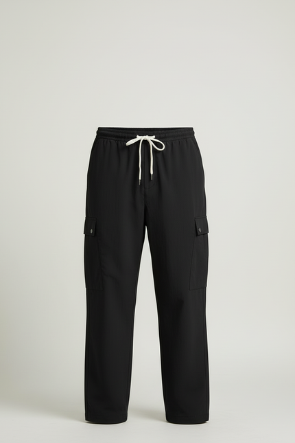Pantalon Cargo Noir Ample Décontracté Cordon Homme - Polyester - vue 3