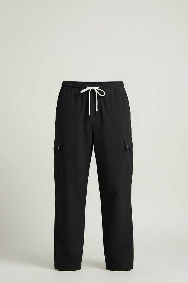 Pantalon Cargo Noir Ample Décontracté Cordon Homme - Polyester - vue 3