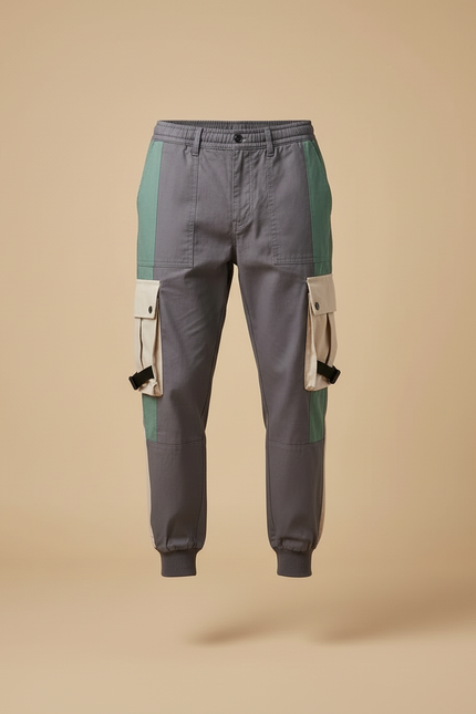 Pantalon Cargo Gris Patchwork Jogger Streetwear Homme - Toile - vue 3