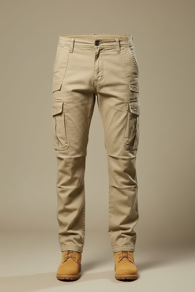 Pantalon Cargo Beige Homme Coton Multipoches Slim - vue 2