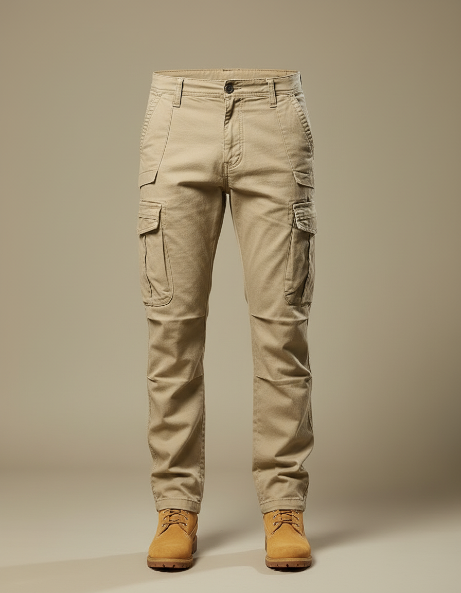 Pantalon Cargo Beige Homme Coton Multipoches Slim - vue 2