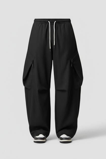Pantalon Cargo Noir Ample Décontracté Unisexe - Polyester - vue 3