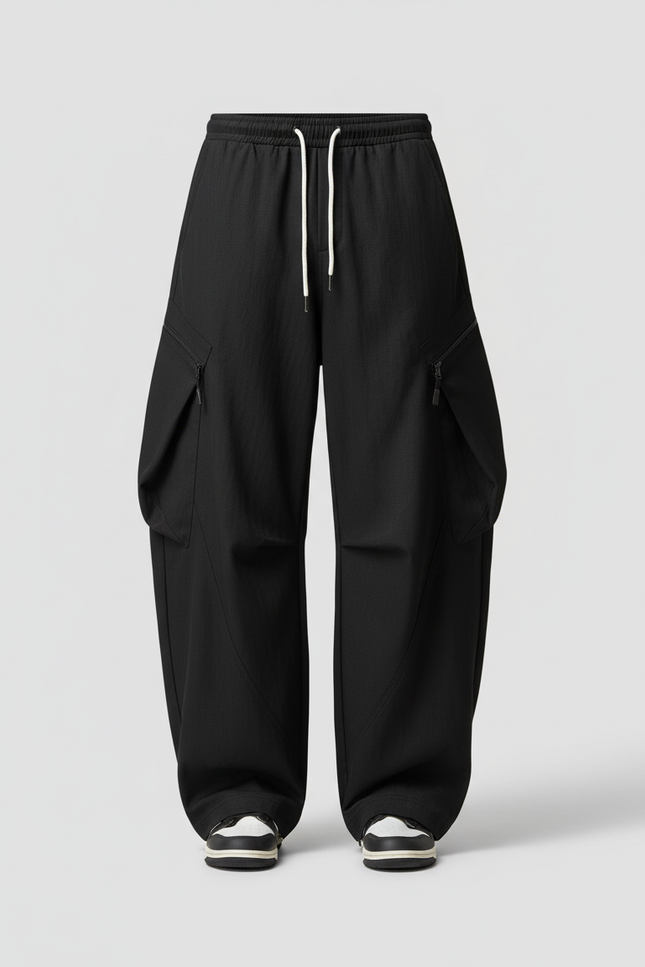 Pantalon Cargo Noir Ample Décontracté Unisexe - Polyester - vue 3