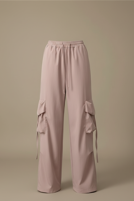 Pantalon Cargo Rose Ample Taille Haute Poches - Polyester - vue 3