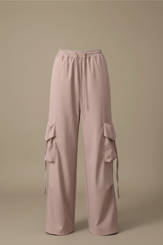 Pantalon Cargo Rose Ample Taille Haute Poches - Polyester - vue 3