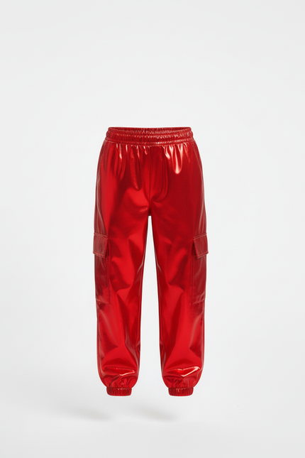 Pantalon Cargo Rouge Métallisé Brillant Fille - Polyester - vue 3