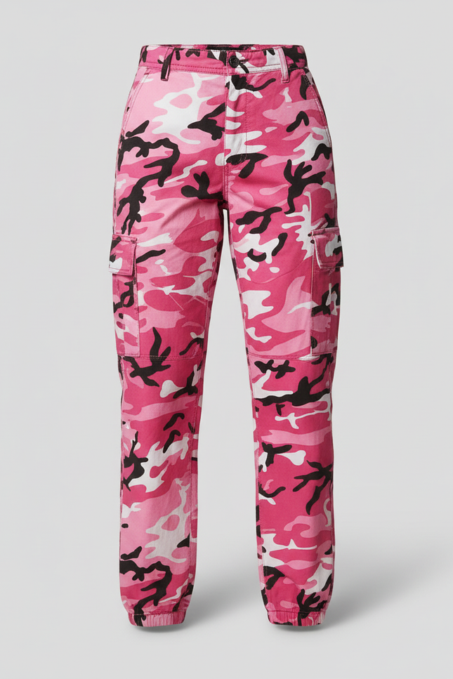 Pantalon Cargo Rose Camouflage Ample Femme Décontracté - Toile - vue 3