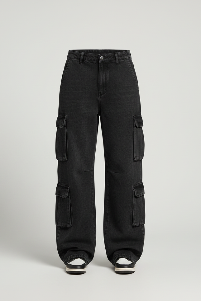 Pantalon Cargo Noir Ample Denim Taille Basse Femme - Jean - vue 3