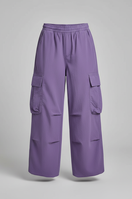 Pantalon Cargo Violet Ample Décontracté Multipoches Enfant - Polyester - vue 3