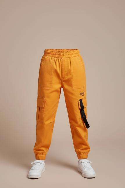 Pantalon Cargo Orange Ample Poches Sangles Enfant - Coton - vue 3