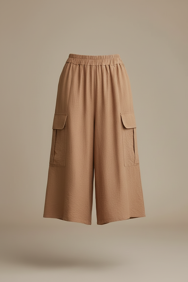 Pantalon Cargo Marron Lin Ample Femme Culotte - vue 3