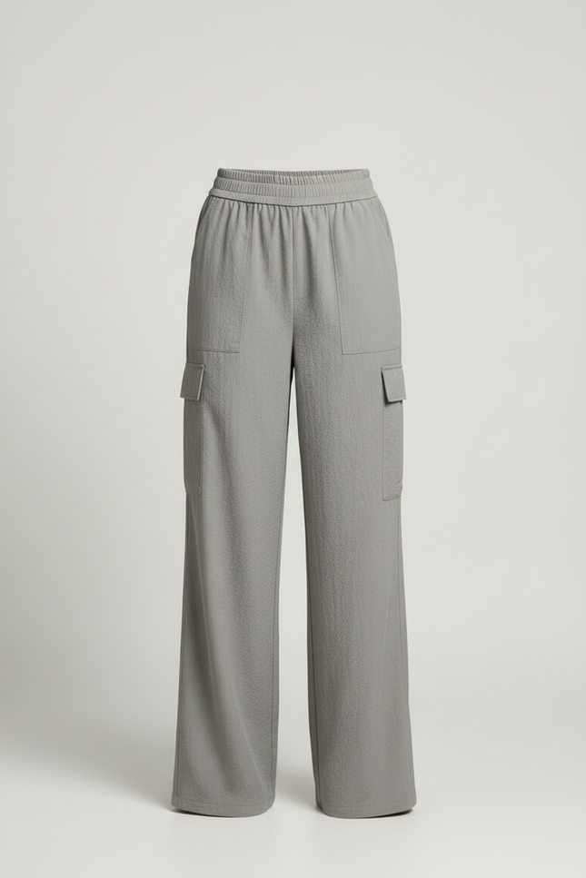 Pantalon Cargo Gris Ample Fluide Décontracté - Polyester - vue 3