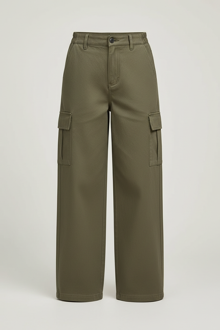 Pantalon Cargo Kaki Ample Décontracté Fille Coton - vue 3