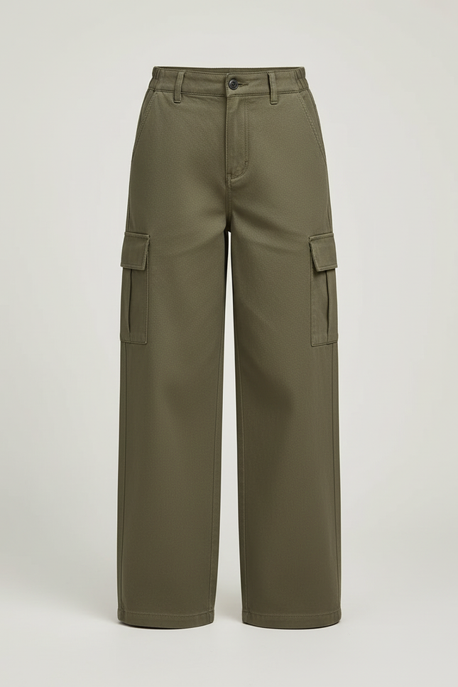 Pantalon Cargo Kaki Ample Décontracté Fille Coton - vue 3