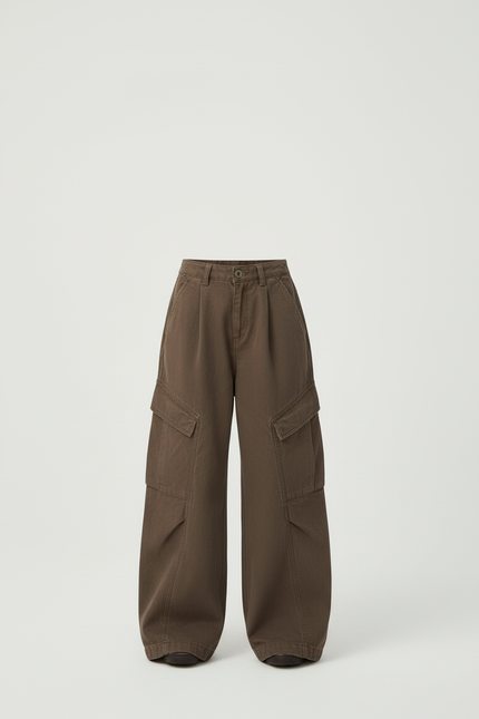 Pantalon Cargo Marron Ample Taille Haute Fille - Toile - vue 3