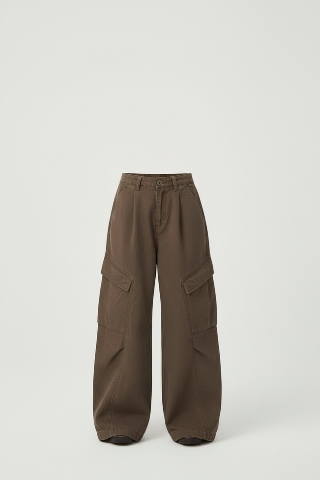 Pantalon Cargo Marron Ample Taille Haute Fille - Toile - vue 3