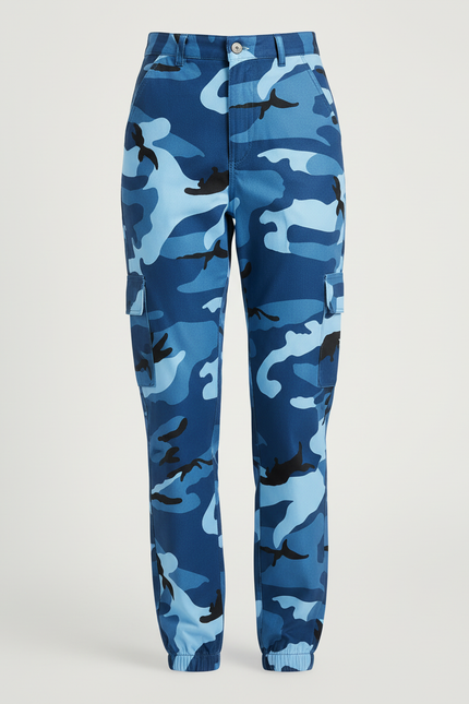 Pantalon Cargo Camouflage Bleu Ample Décontracté Femme - Toile - vue 3
