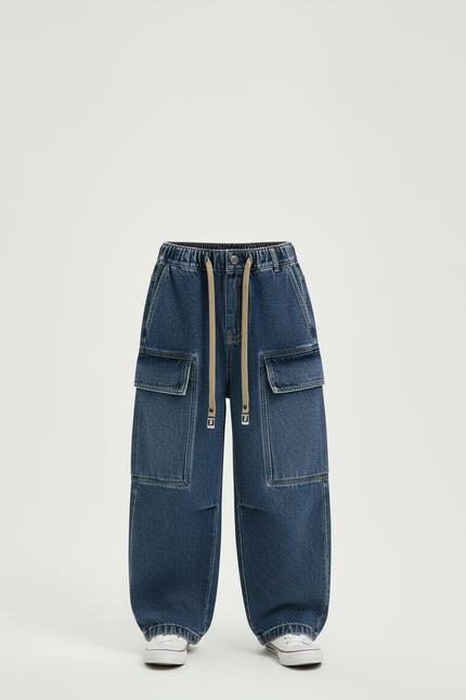 Pantalon Cargo Denim Bleu Ample Garçon Décontracté - Jean - vue 3