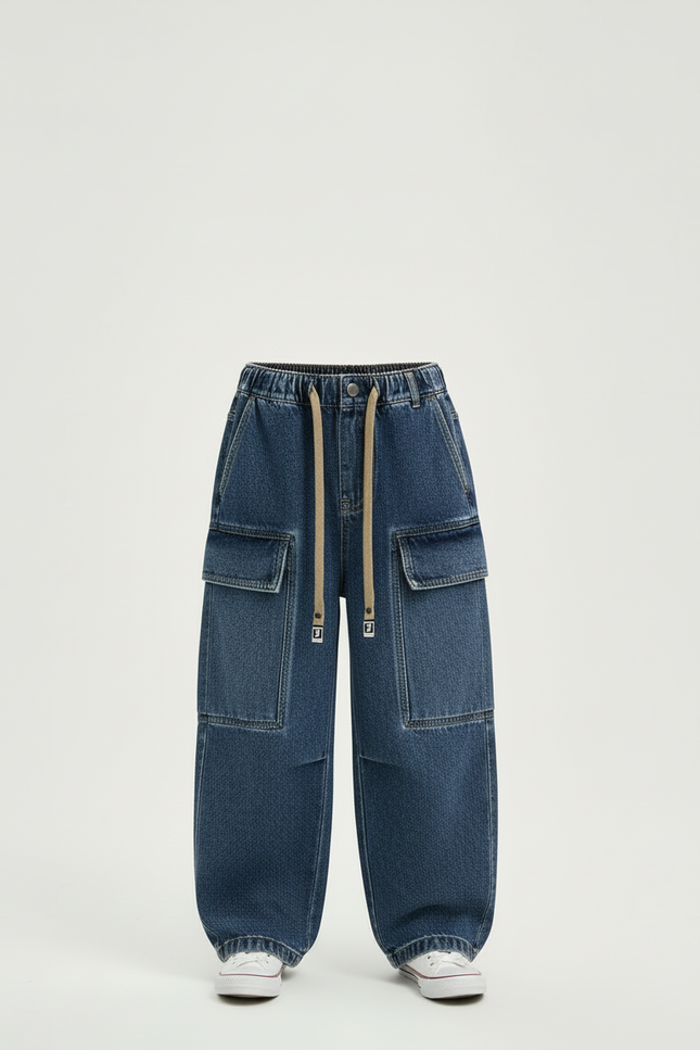 Pantalon Cargo Denim Bleu Ample Garçon Décontracté - Jean - vue 3
