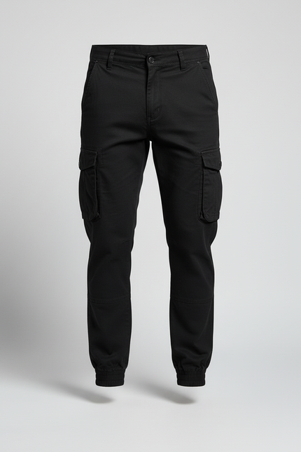 Pantalon Cargo Noir Homme Coton Jogger Multi-Poches - vue 3
