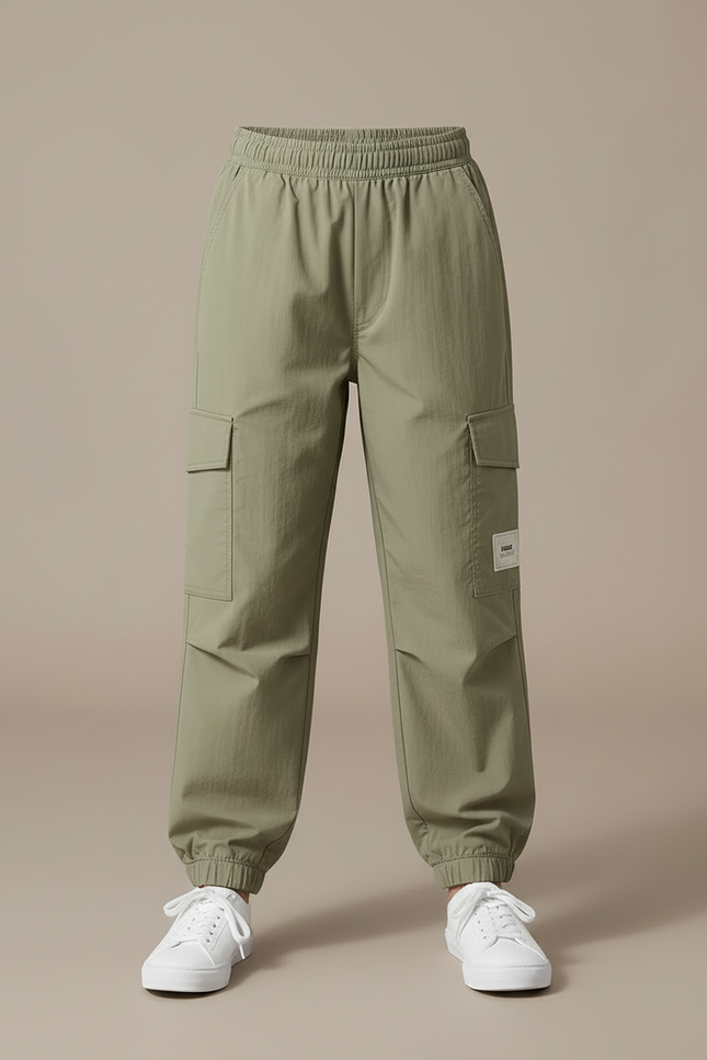 Pantalon Cargo Vert Kaki Léger Ample Multipoches Enfant - Polyester - vue 3