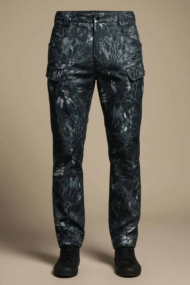 Pantalon Cargo Camouflage Noir Tactique Ample Multipoches Homme - Imprimé Polyester - vue 3